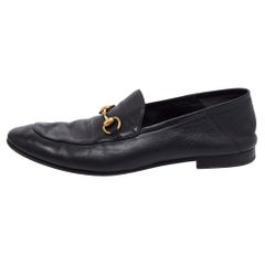 Gucci Black Leather Jordaan Horsebit Slip On Loafers Size 44