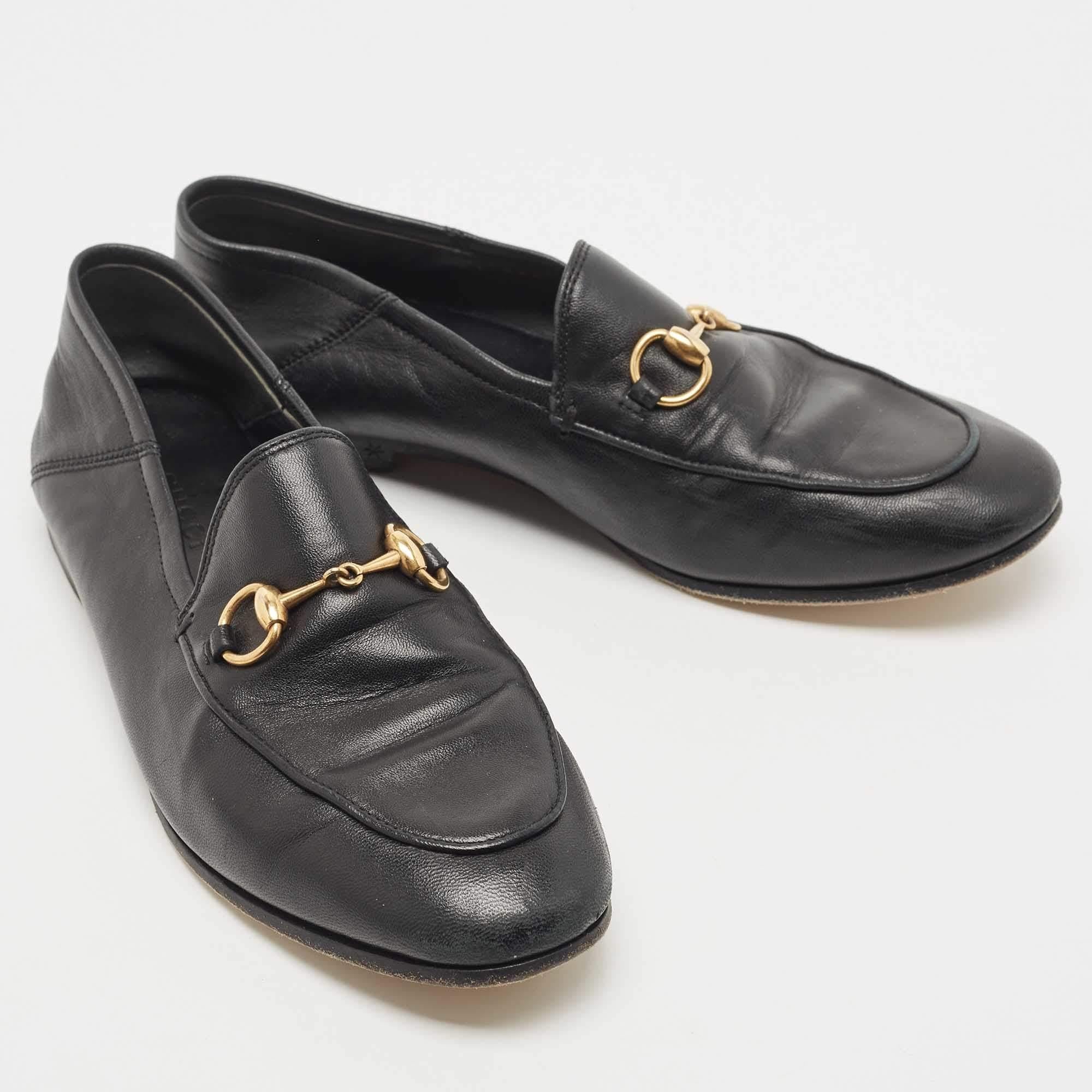 Gucci Black Leather Jordaan Loafers Size 35 1