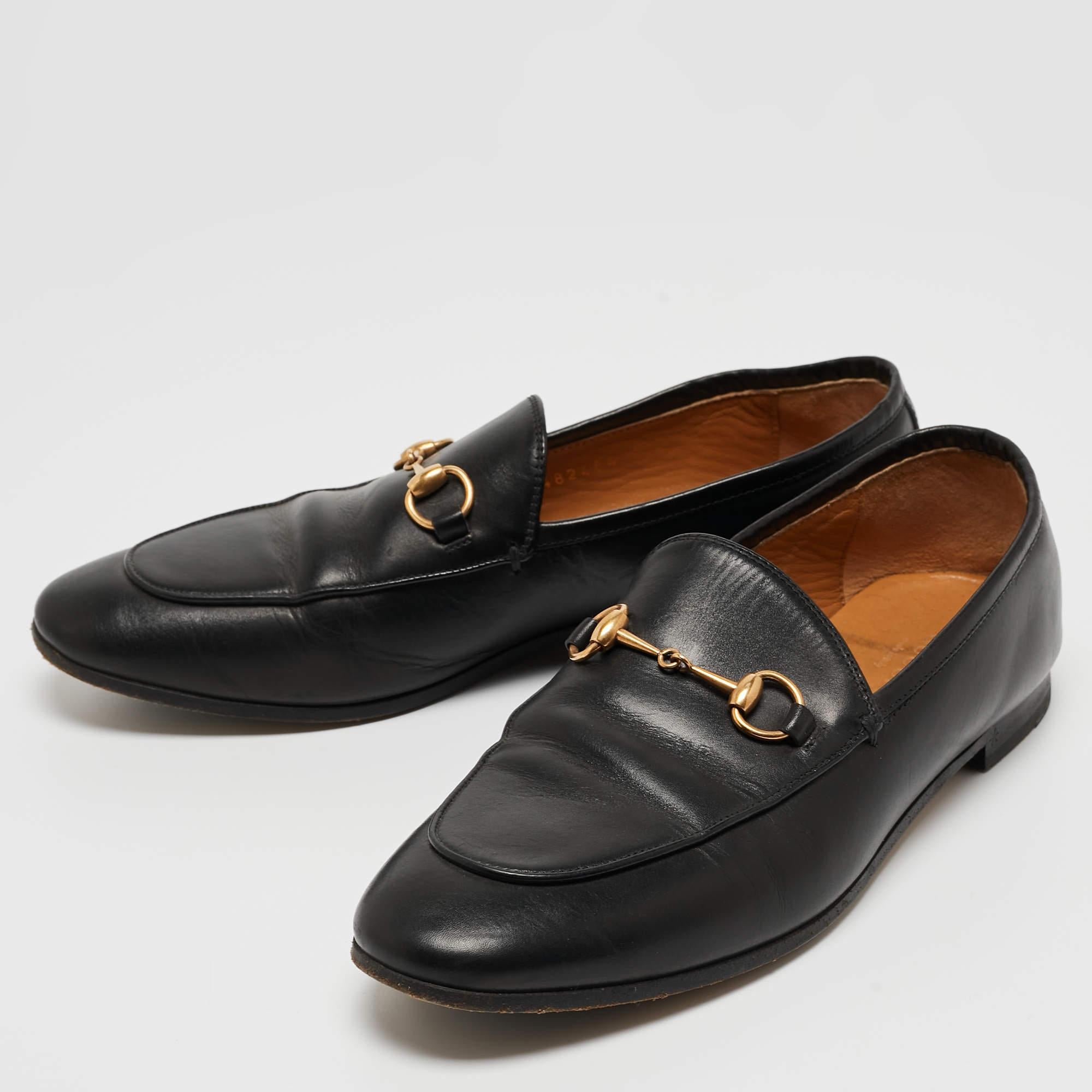 Gucci Black Leather Jordaan Loafers Size 38.5 2