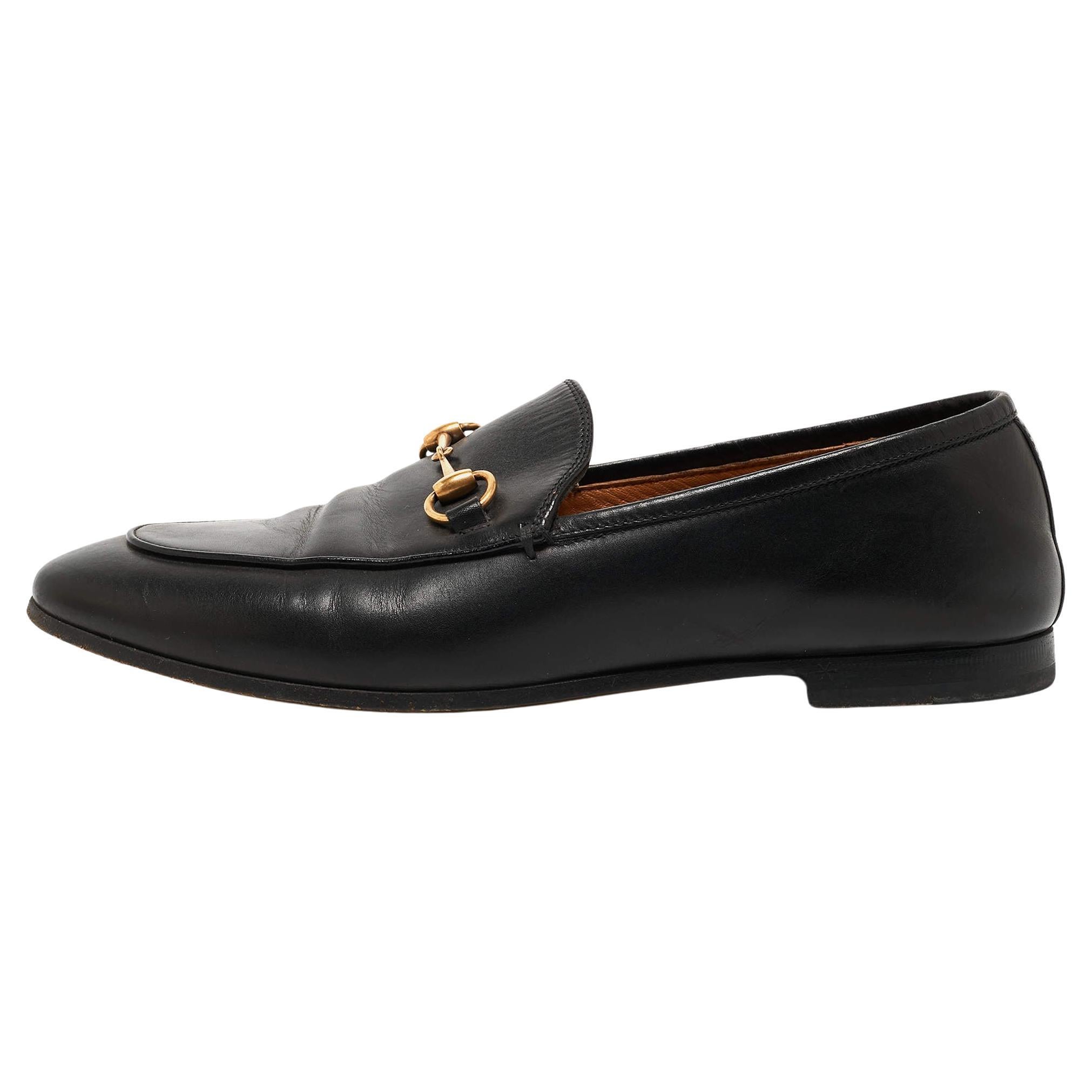 Gucci Black Leather Jordaan Loafers Size 38.5
