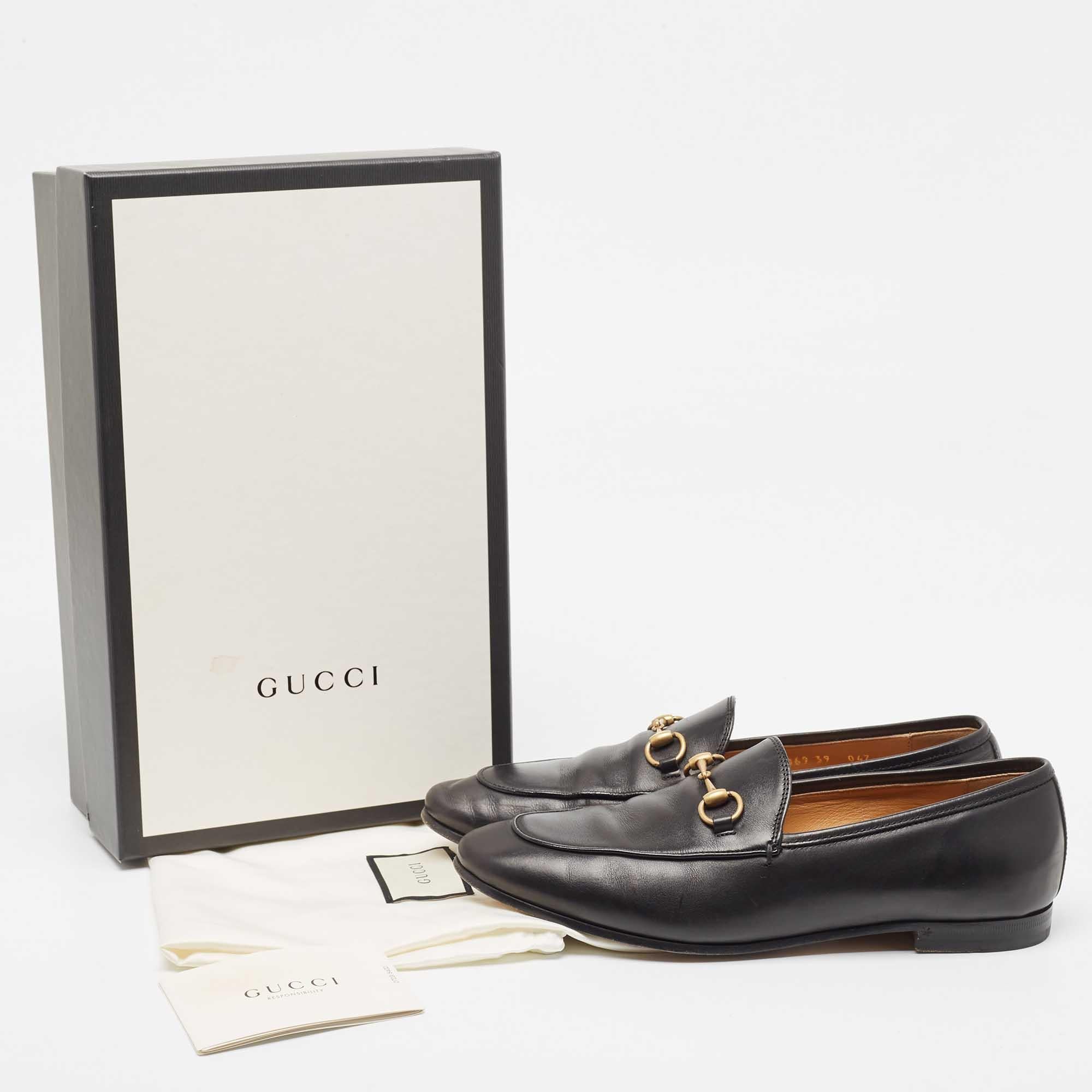 Gucci Black Leather Jordaan Loafers Size 39 5
