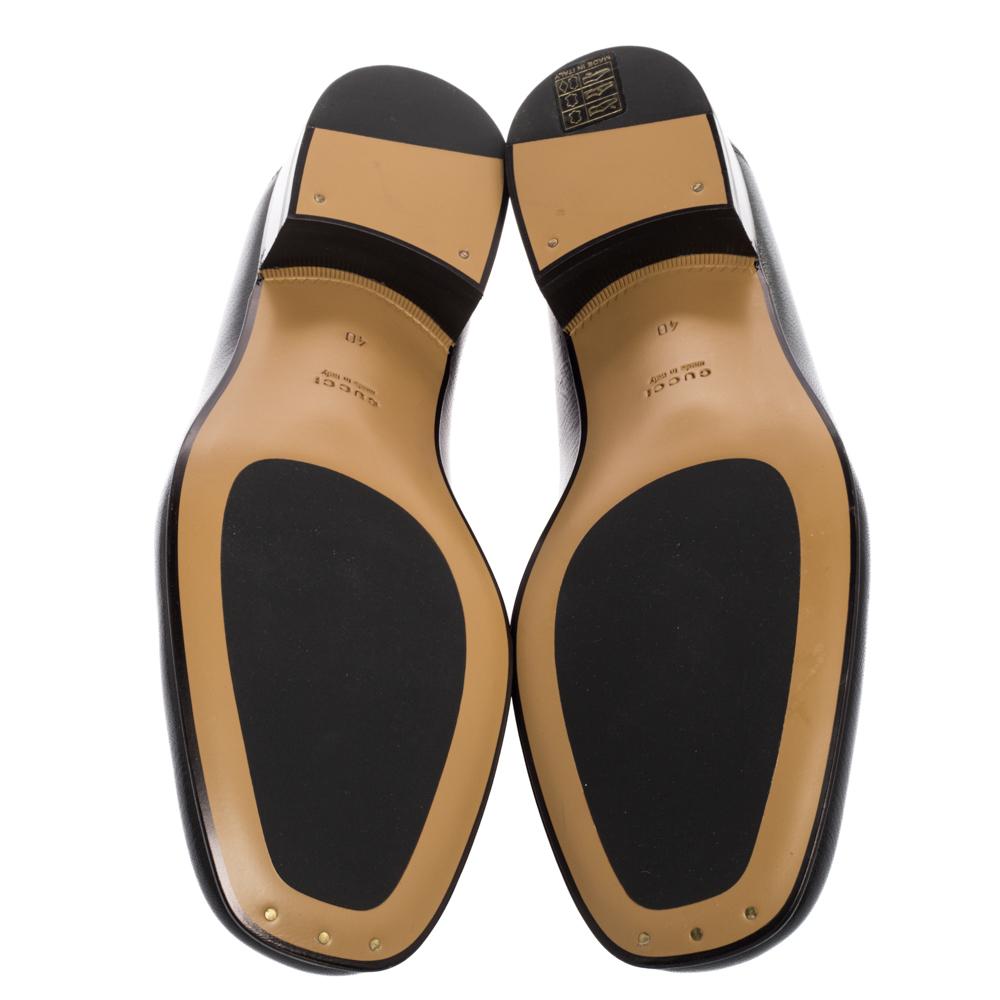 Gucci Black Leather Jordaan Loafers Size 40 2