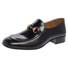 Gucci Black Leather Jordaan Loafers Size 40