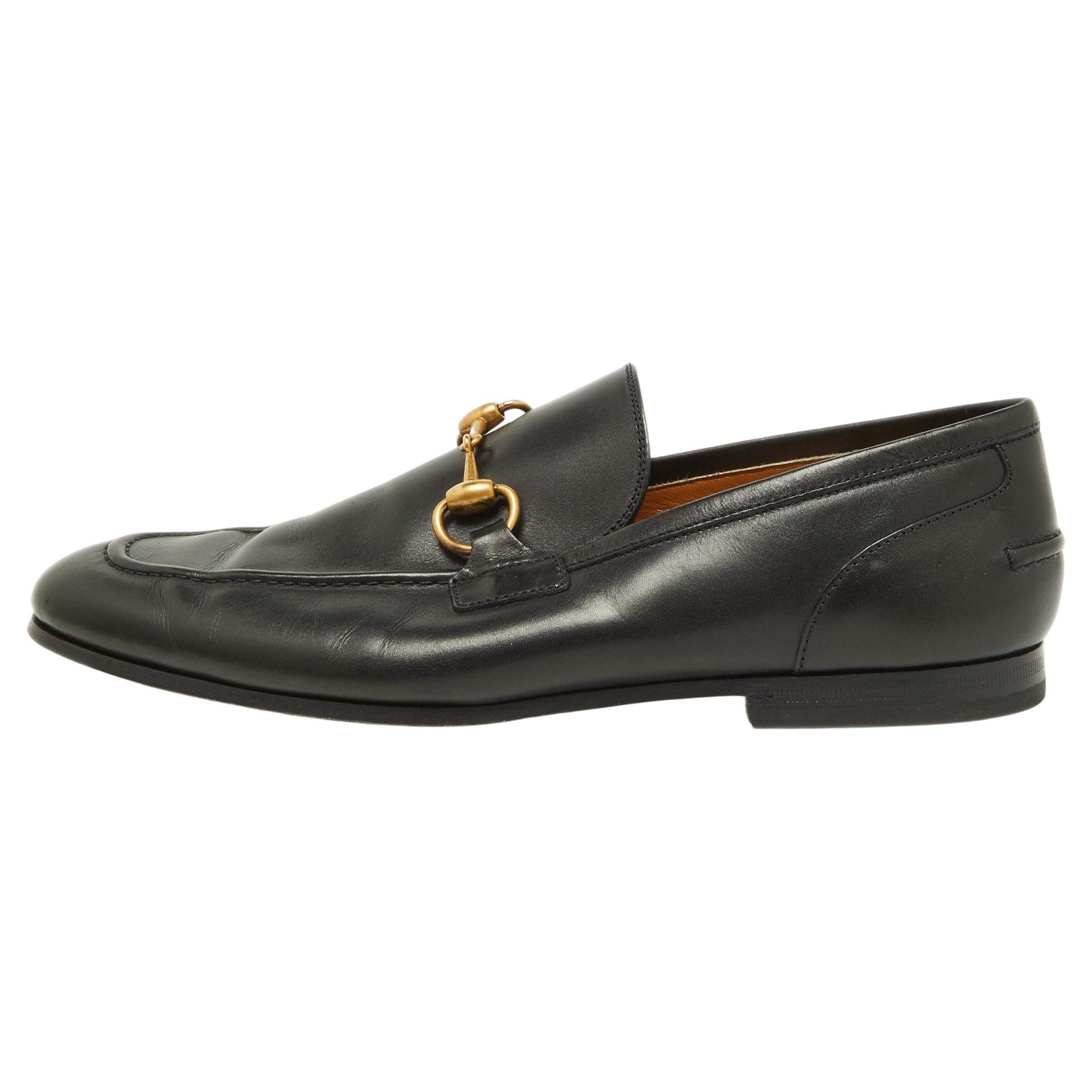 Gucci Black Leather Jordaan Loafers Size 40 For Sale