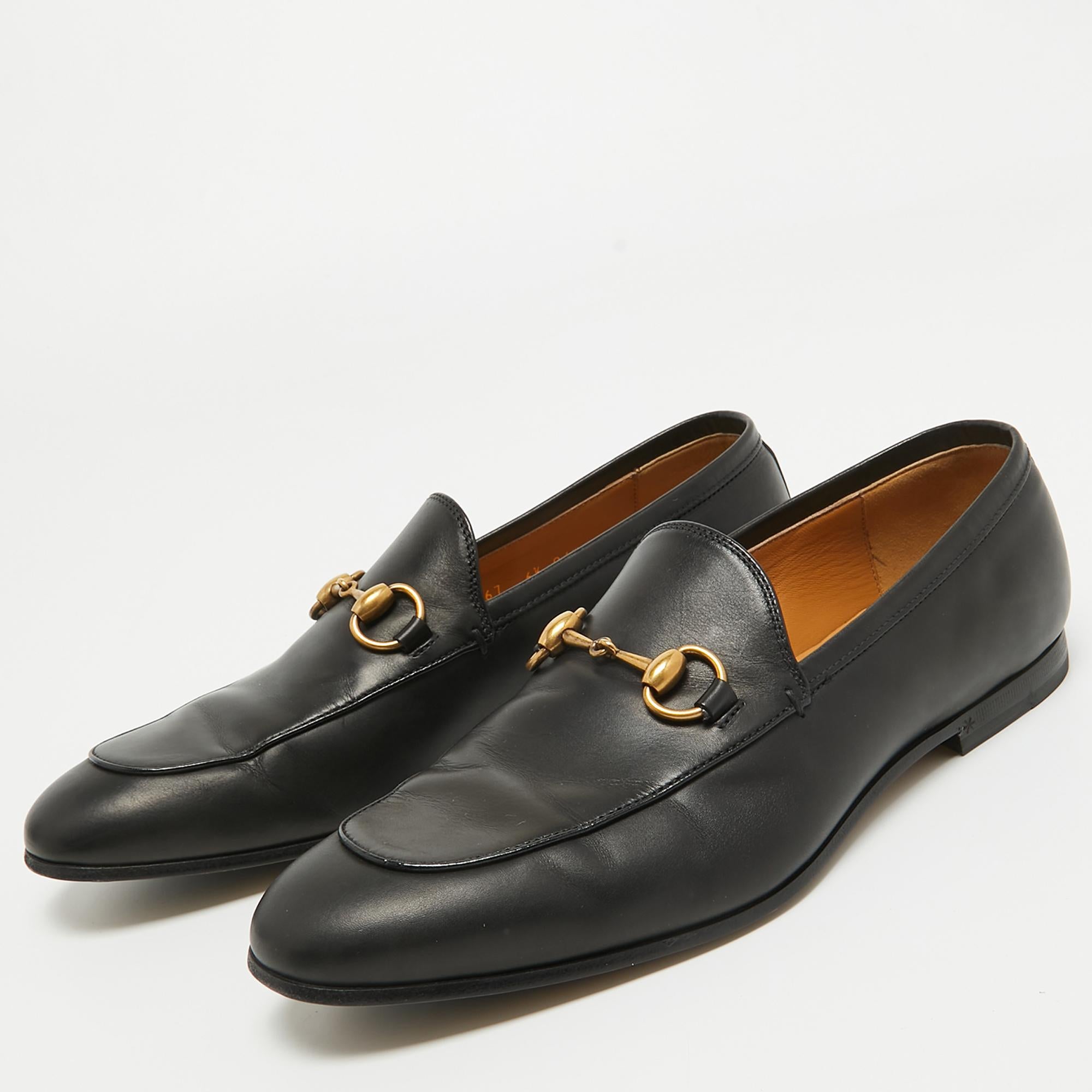 Gucci Black Leather Jordaan Loafers Size 40.5 For Sale 4