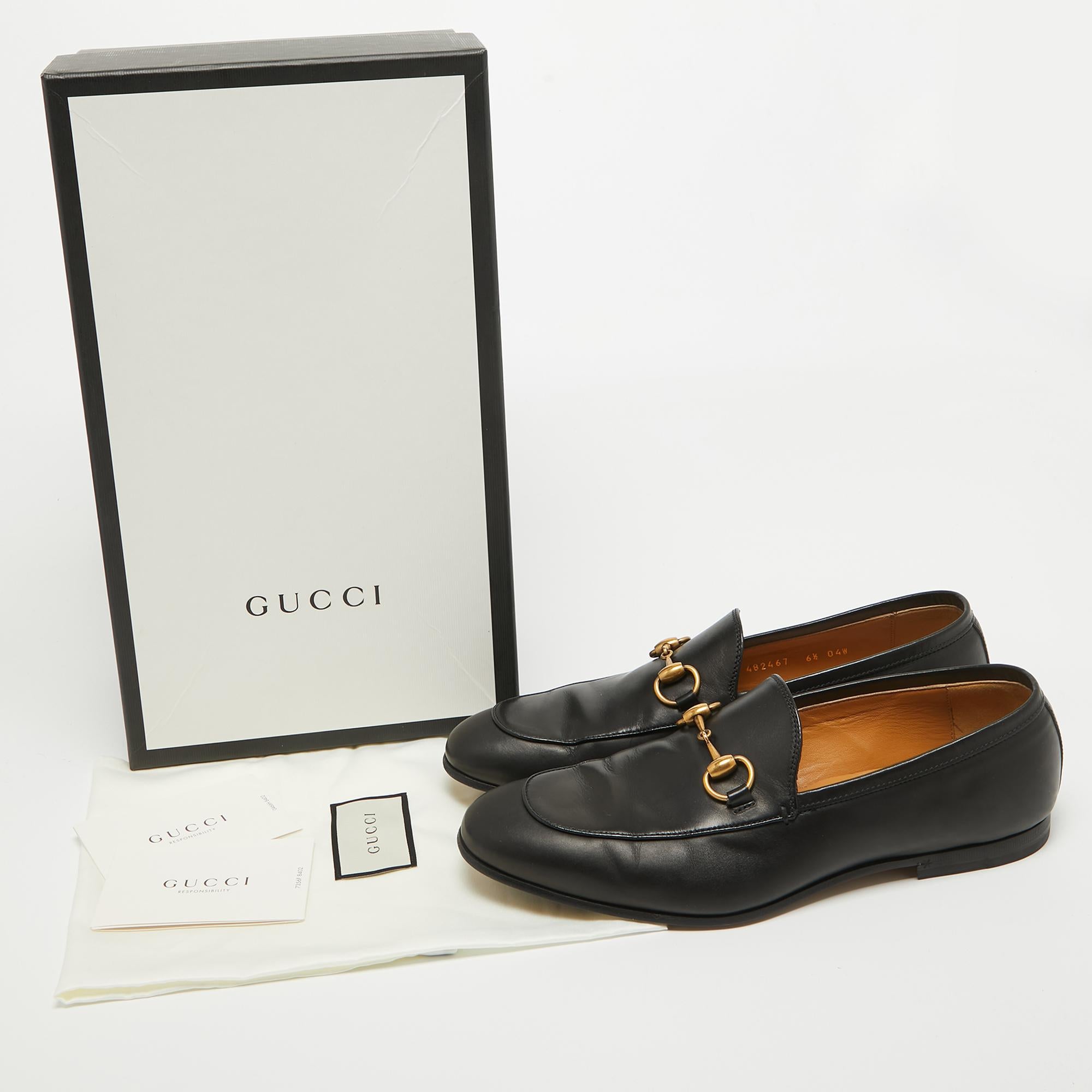 Gucci Black Leather Jordaan Loafers Size 40.5 For Sale 5