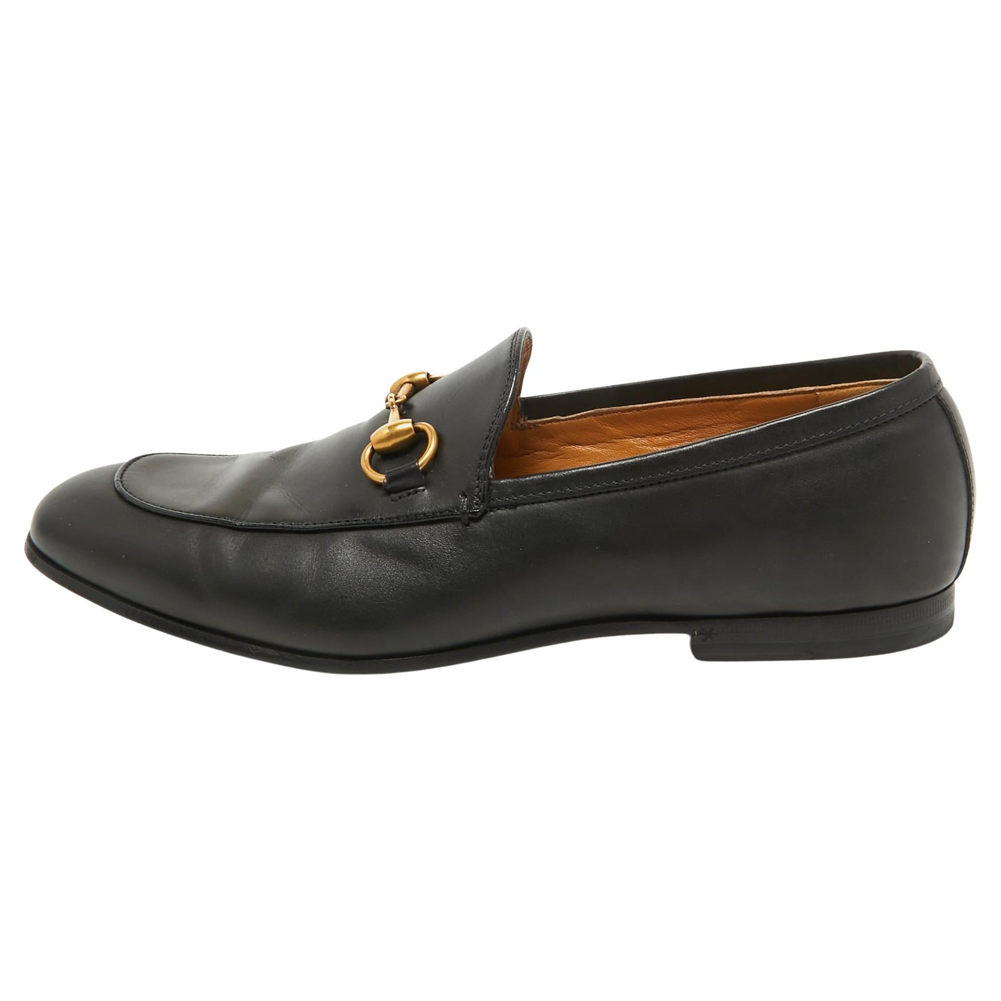 Gucci Black Leather Jordaan Loafers Size 40.5 For Sale