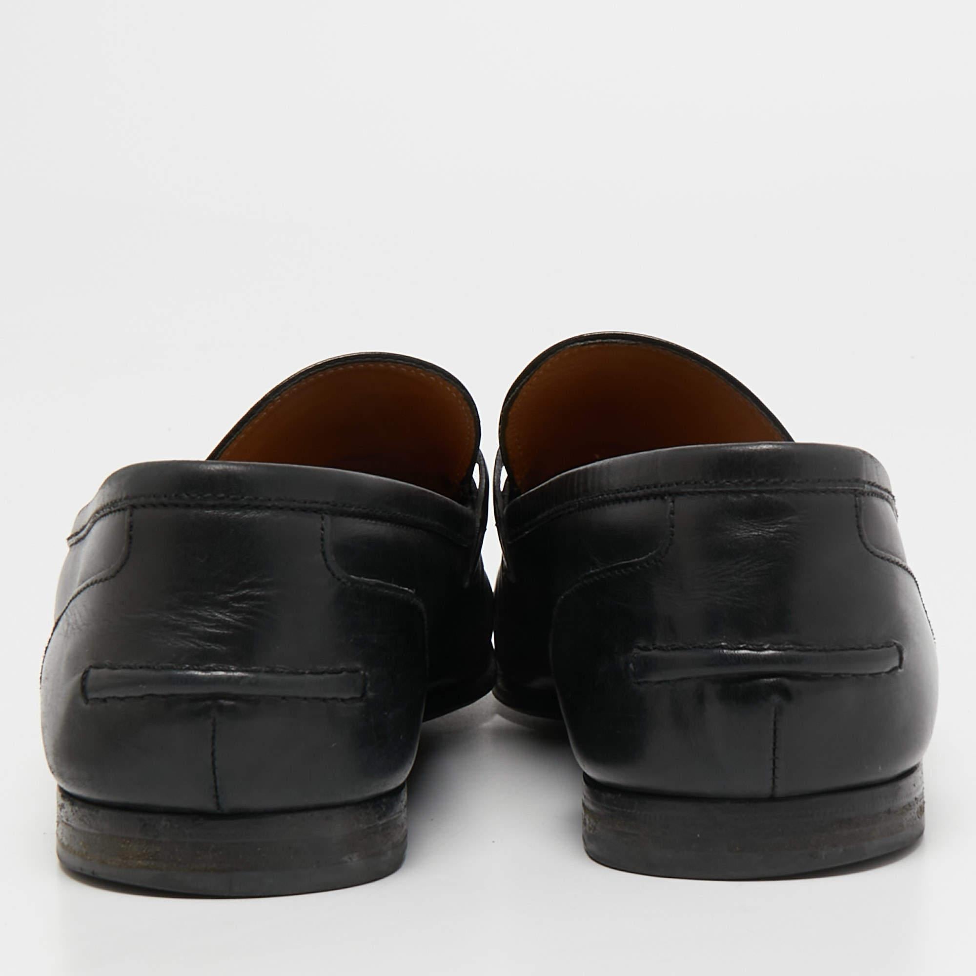 Gucci Black Leather Jordaan Loafers Size 43 In Good Condition In Dubai, Al Qouz 2