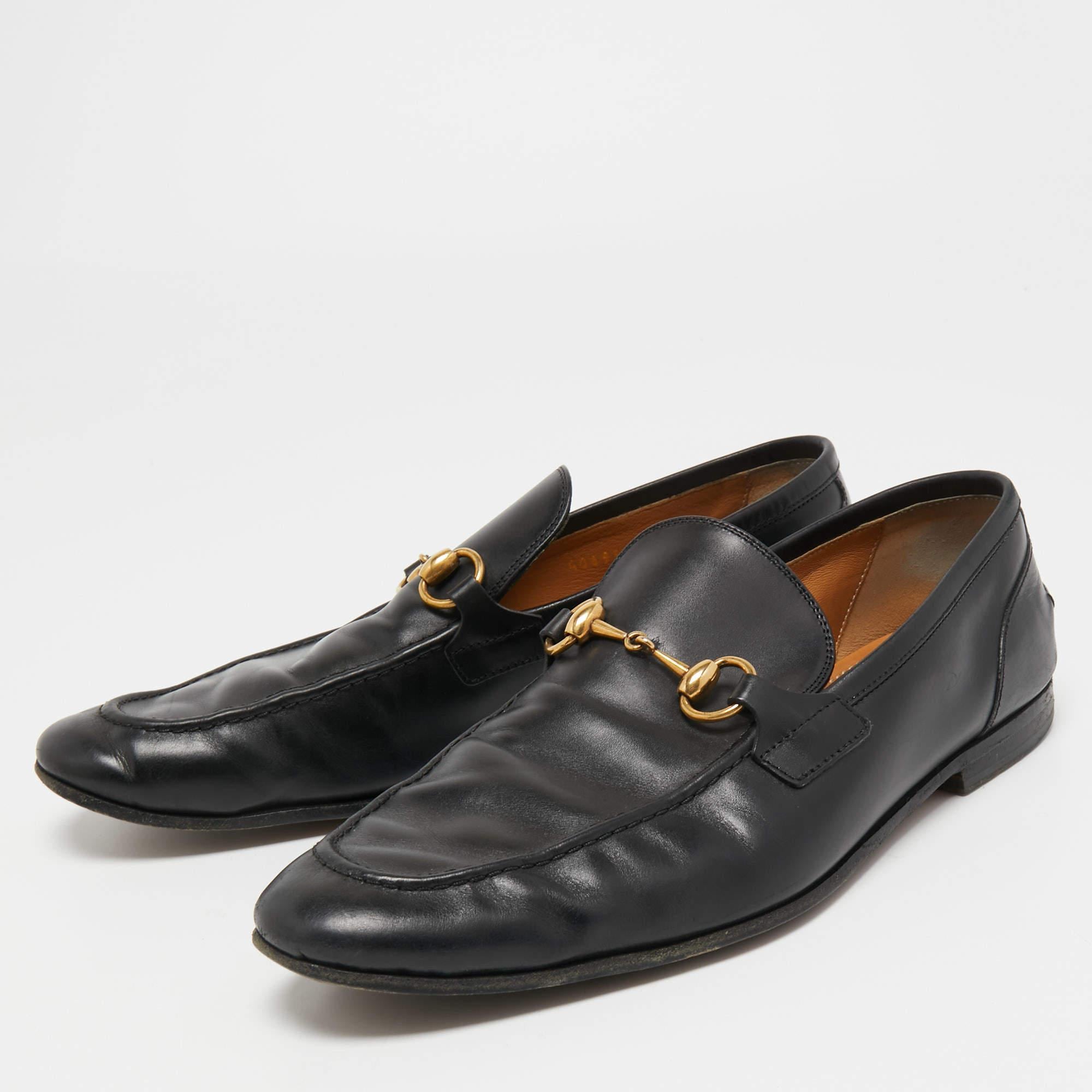 Men's Gucci Black Leather Jordaan Loafers Size 43