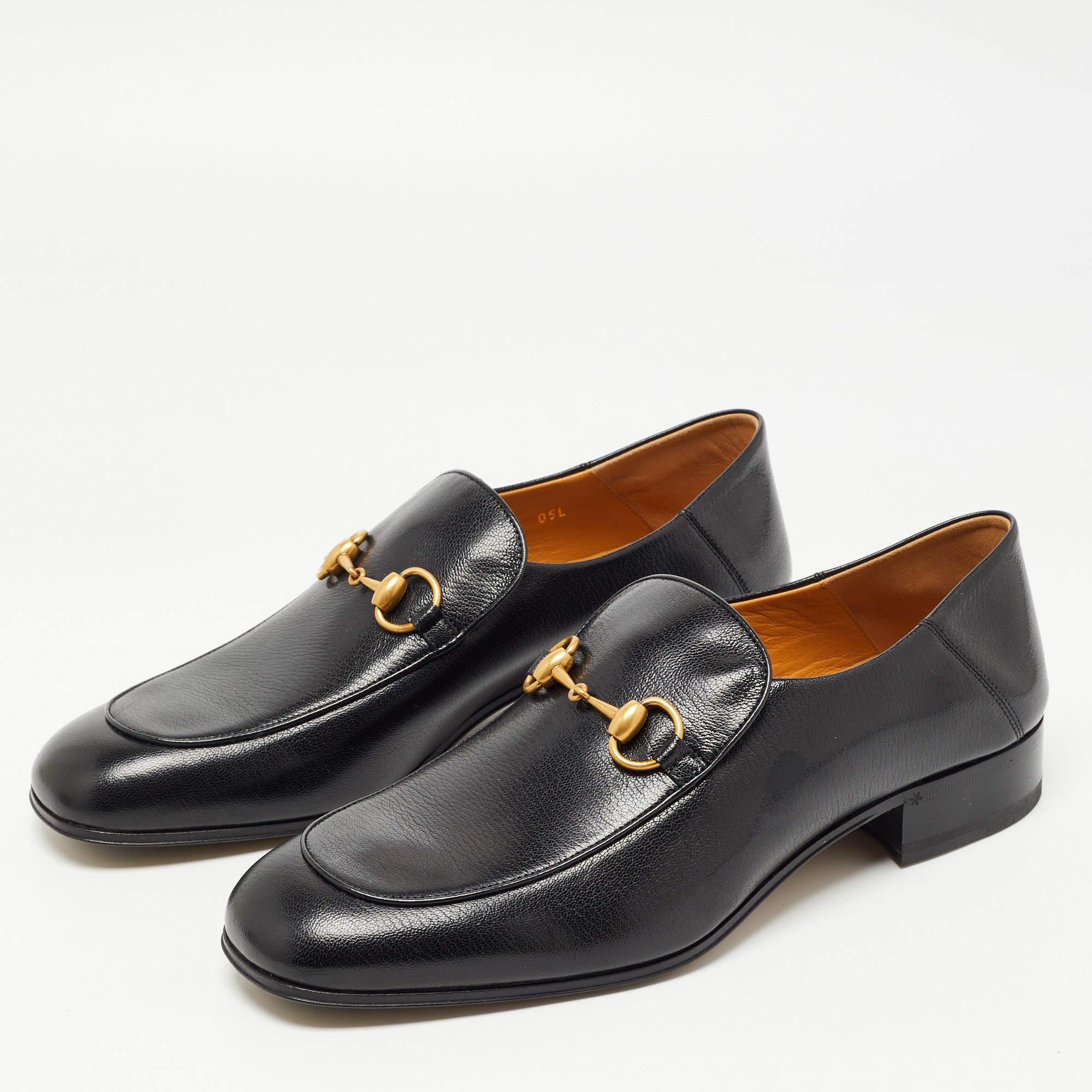 Men's Gucci Black Leather Jordaan Loafers Size 43