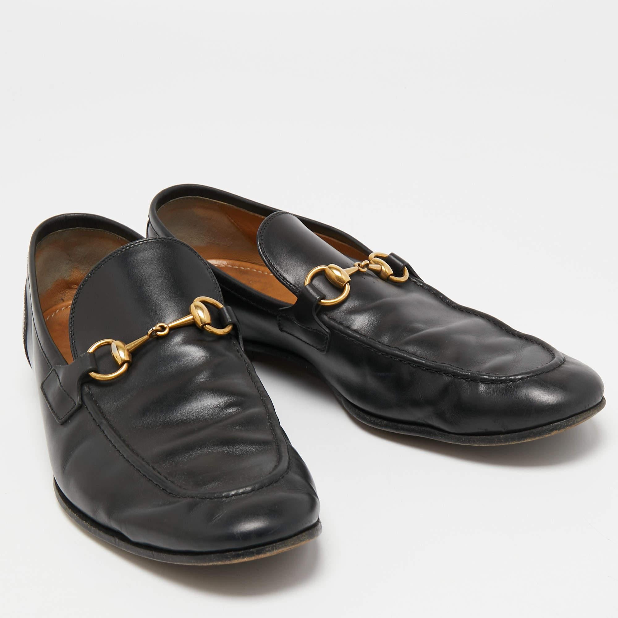 Gucci Black Leather Jordaan Loafers Size 43 1
