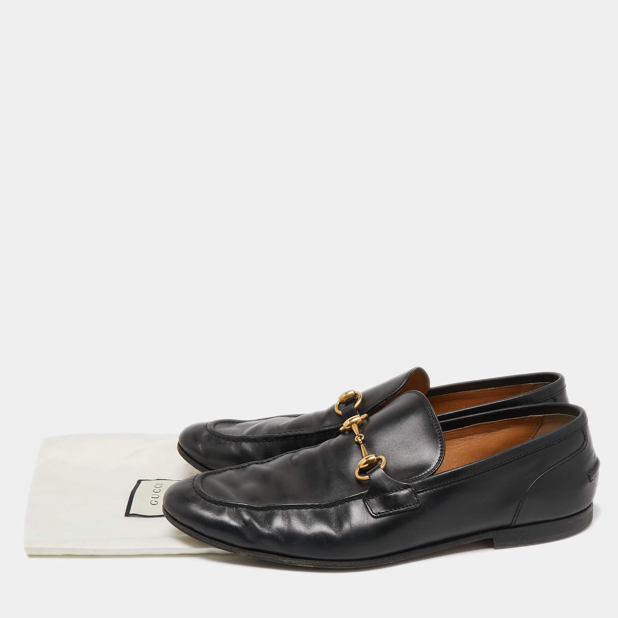 Gucci Black Leather Jordaan Loafers Size 43 2