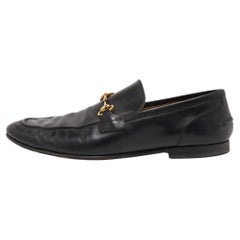 Gucci Black Leather Jordaan Loafers Size 43