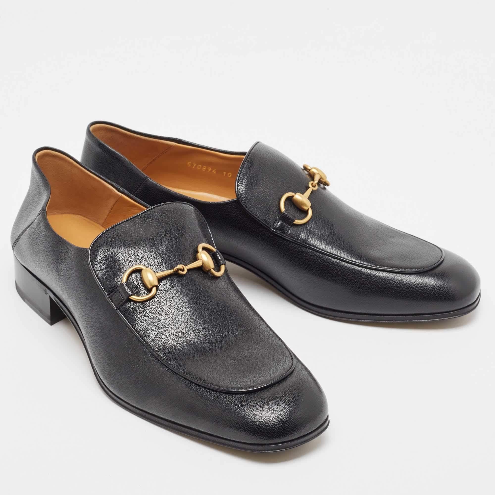 Gucci Black Leather Jordaan Loafers Size 44 In New Condition In Dubai, Al Qouz 2