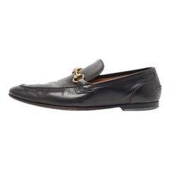 Gucci Black Leather Jordan Horsebit Loafers Size 40.5