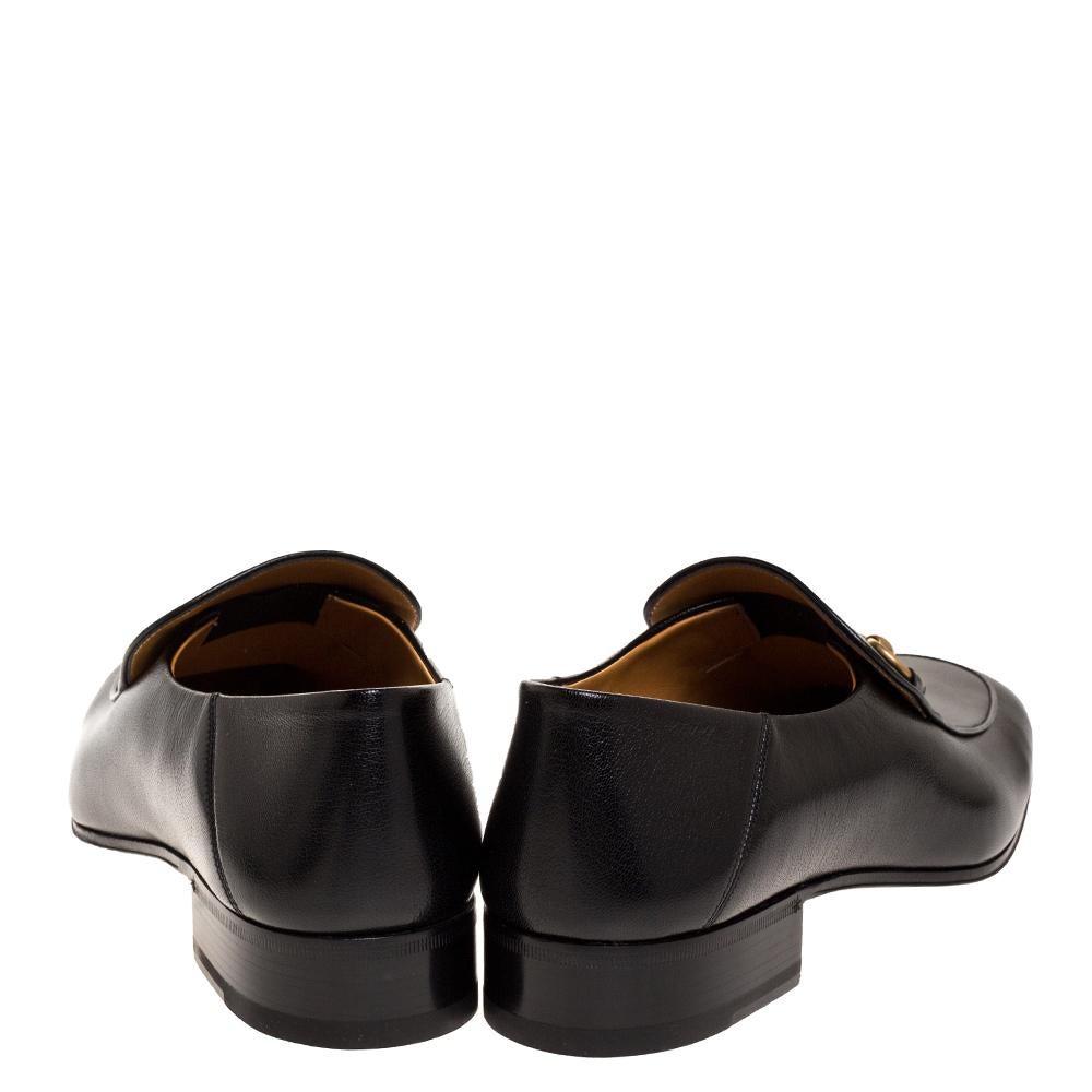 Gucci Black Leather Jordan Horsebit Slip On Loafers Size 44 In New Condition In Dubai, Al Qouz 2