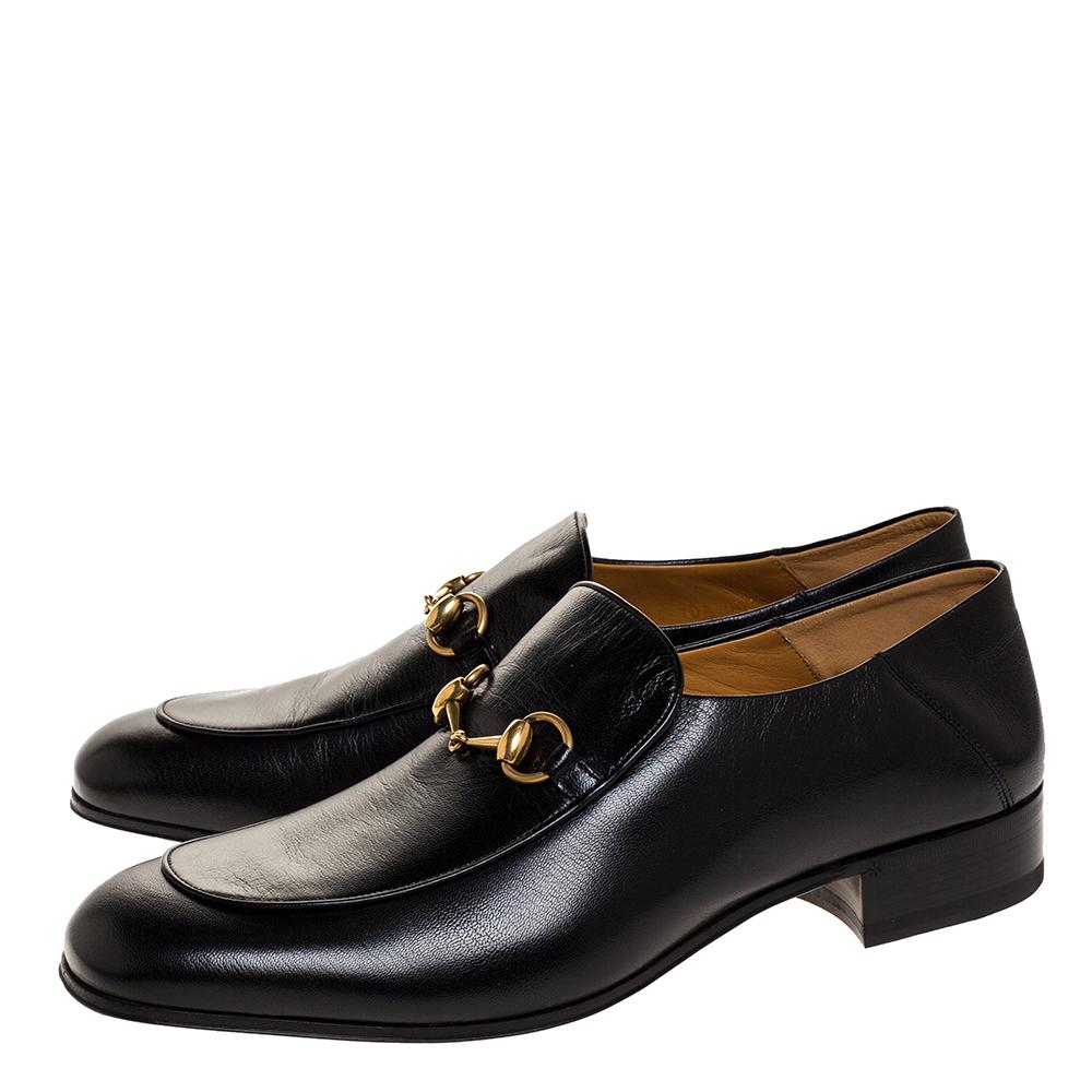 Gucci Black Leather Jordan Horsebit Slip On Loafers Size 44.5 1