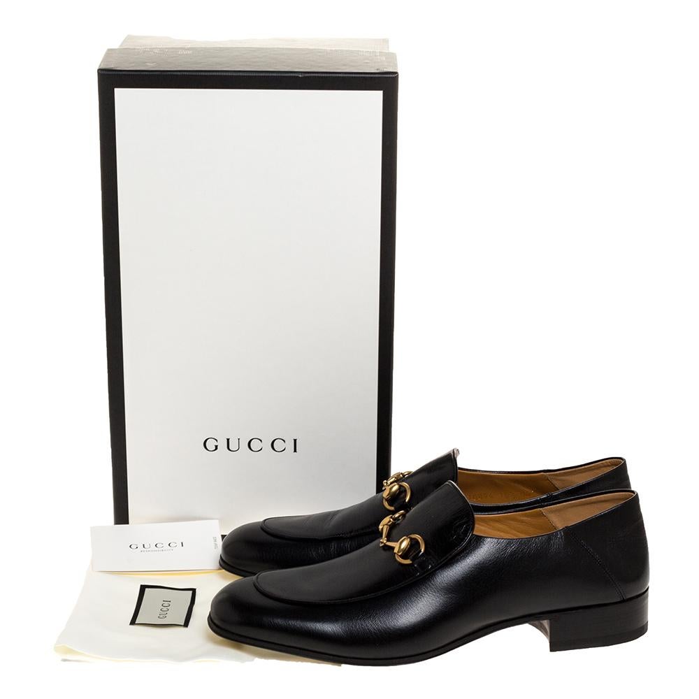 Gucci Black Leather Jordan Horsebit Slip On Loafers Size 44.5 3
