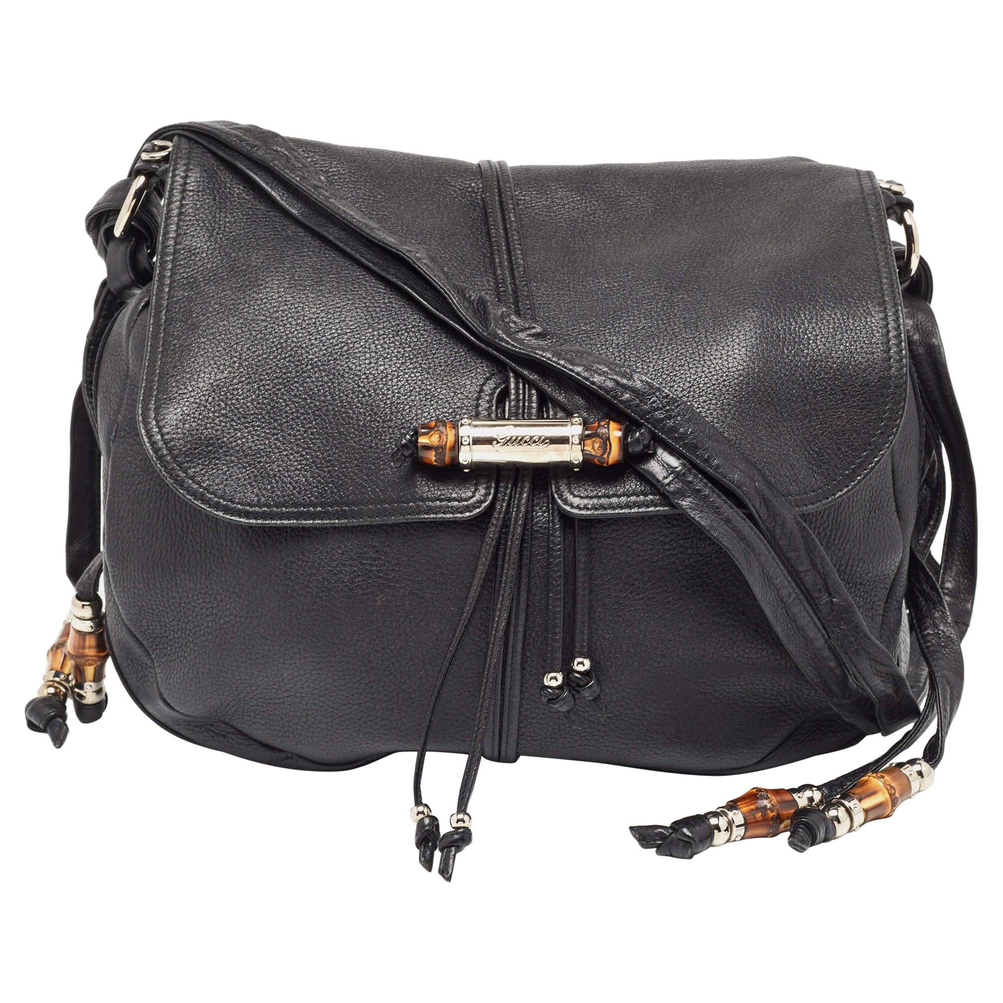 Gucci Black Leather Jungle Flap Hobo