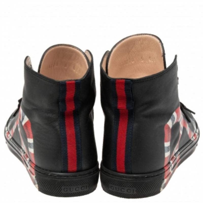 Men's Gucci Black Leather Kingsnake High Top Sneakers Size 39 For Sale