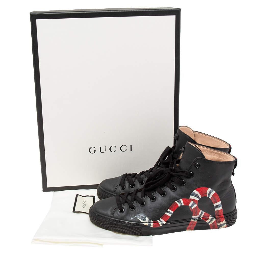 Gucci Black Leather Kingsnake High Top Sneakers Size 39 For Sale 4