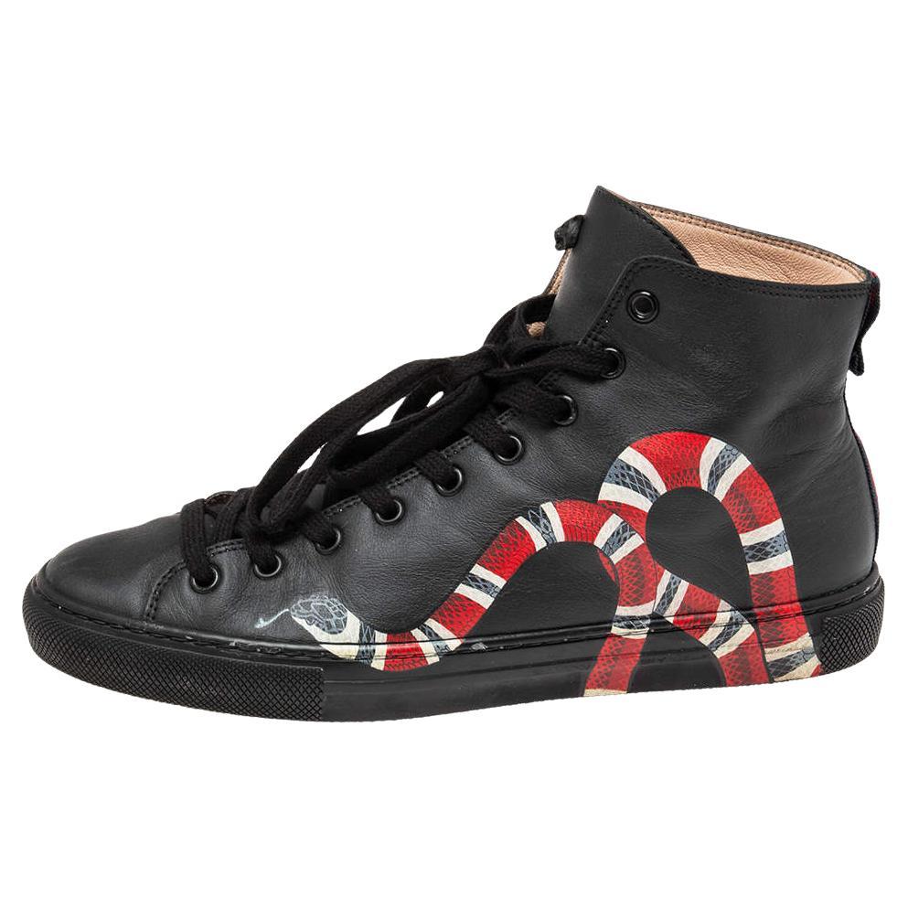Gucci Black Leather Kingsnake High Top Sneakers Size 39 For Sale