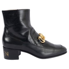 Gucci cuir noir KITTEN BLOCK HEEL CHAIN Ankle Boots Shoes 39