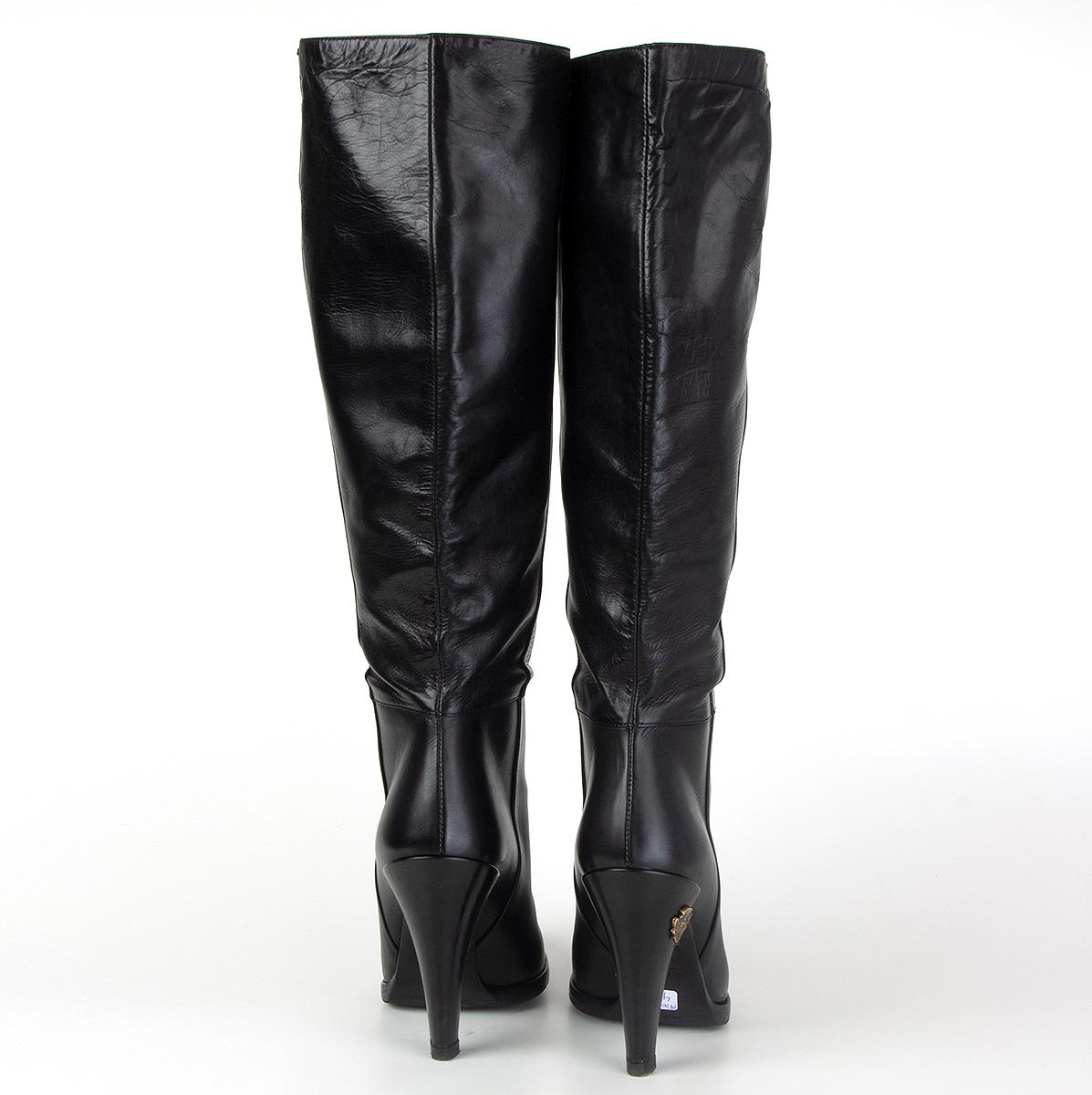 Black GUCCI black leather Knee High Boots Shoes 35 For Sale