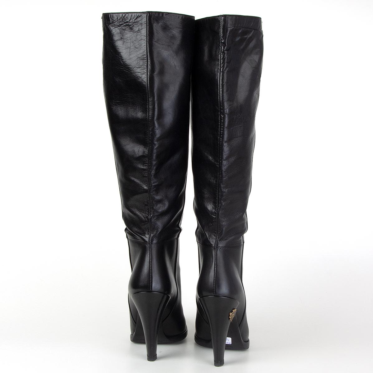 Black GUCCI black leather Knee High Boots Shoes 35