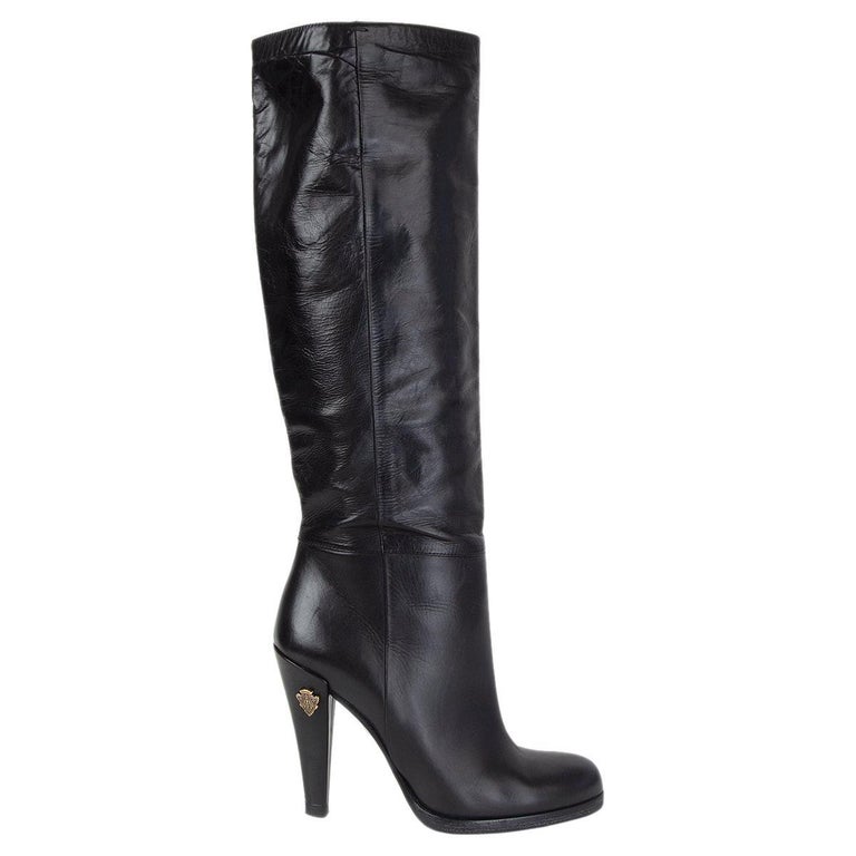 GUCCI black leather Knee High Boots Shoes 35 For Sale at 1stDibs