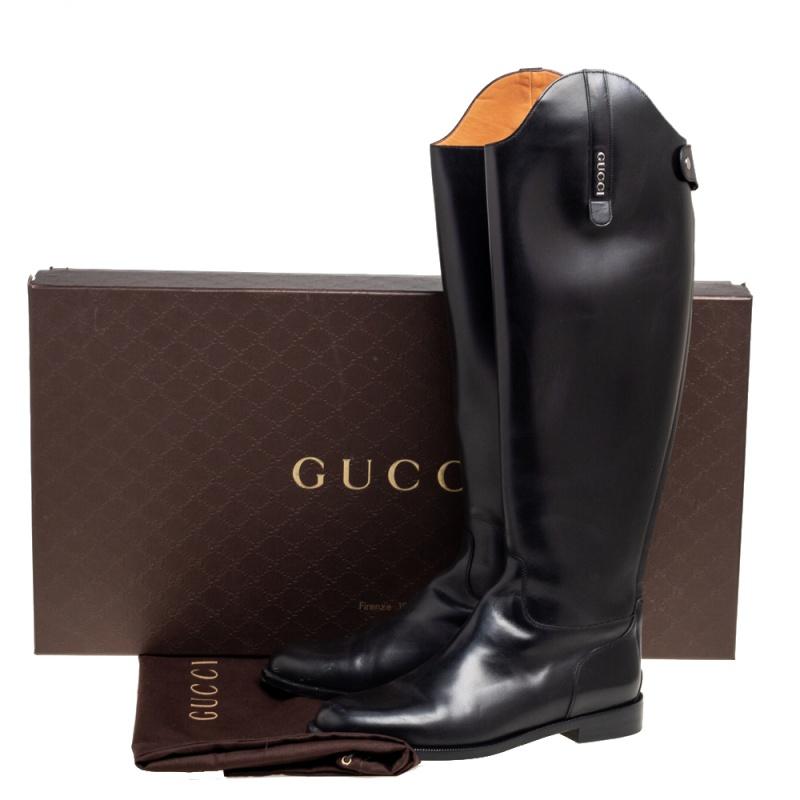Gucci Black Leather Knee High Boots Size 40 6