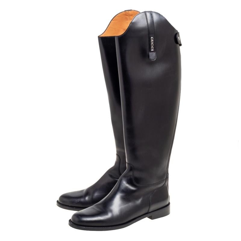 Gucci Black Leather Knee High Boots Size 40 In Good Condition In Dubai, Al Qouz 2