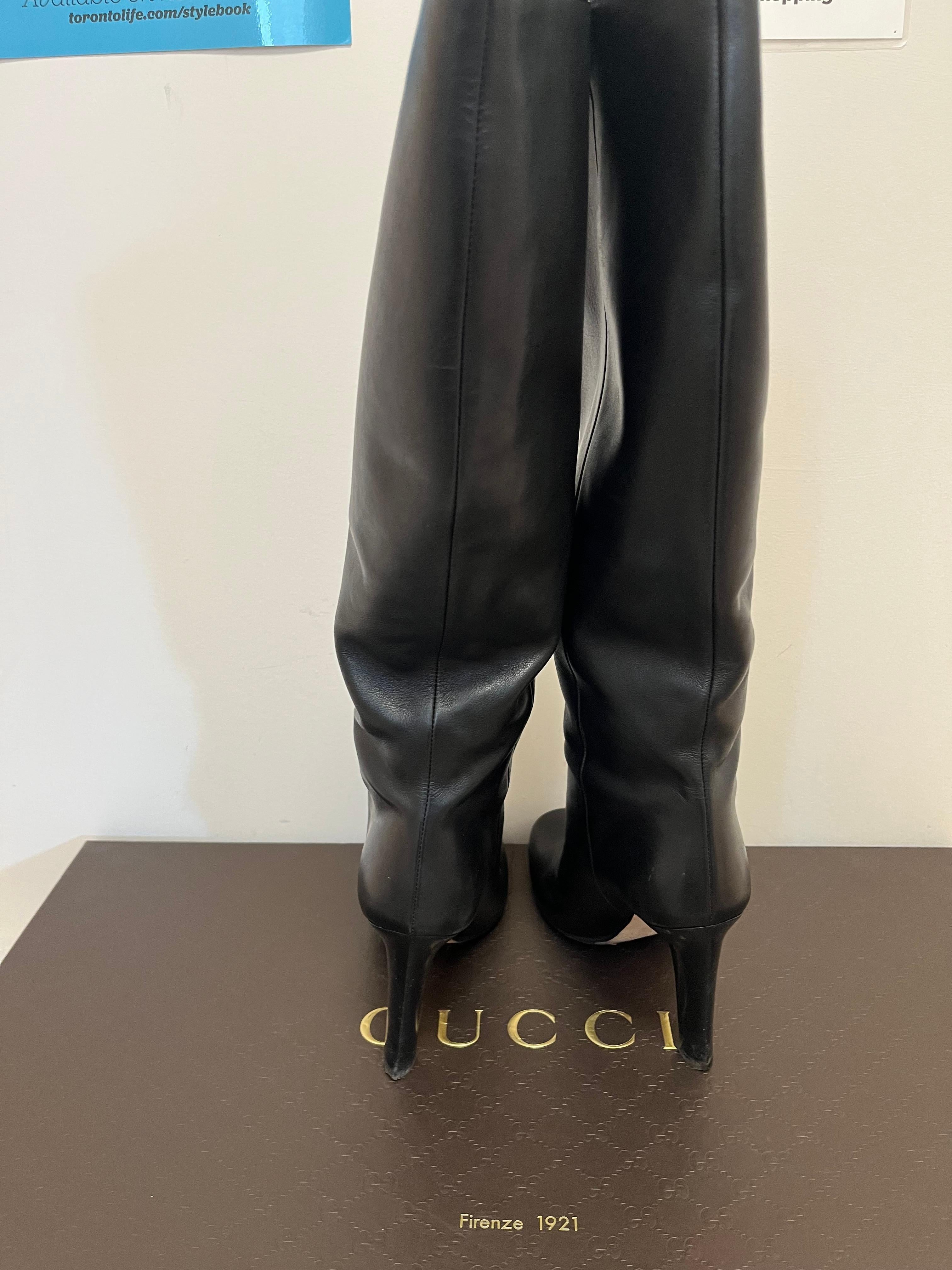 Women's Gucci Black Leather Knee-High Boots Size 7.5