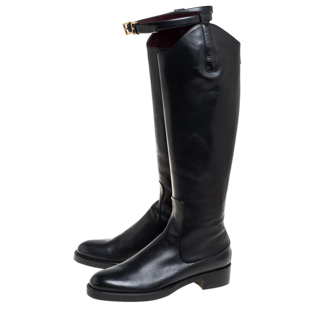 Women's Gucci Black Leather Knee Length Boots Size 38.5