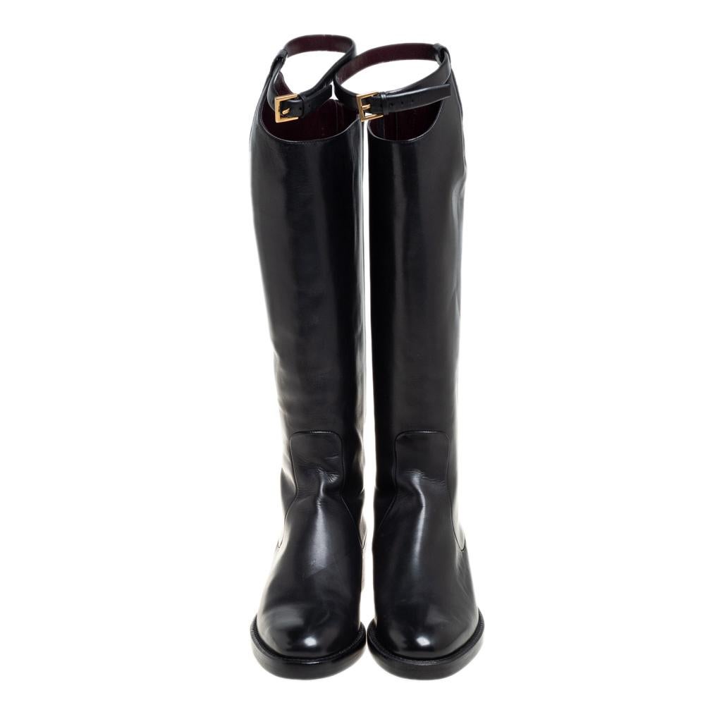 Gucci Black Leather Knee Length Boots Size 38.5 2