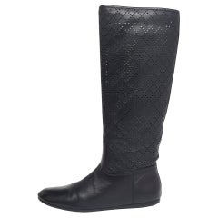 Used Gucci Black Leather Knee Length Boots Size 38.5