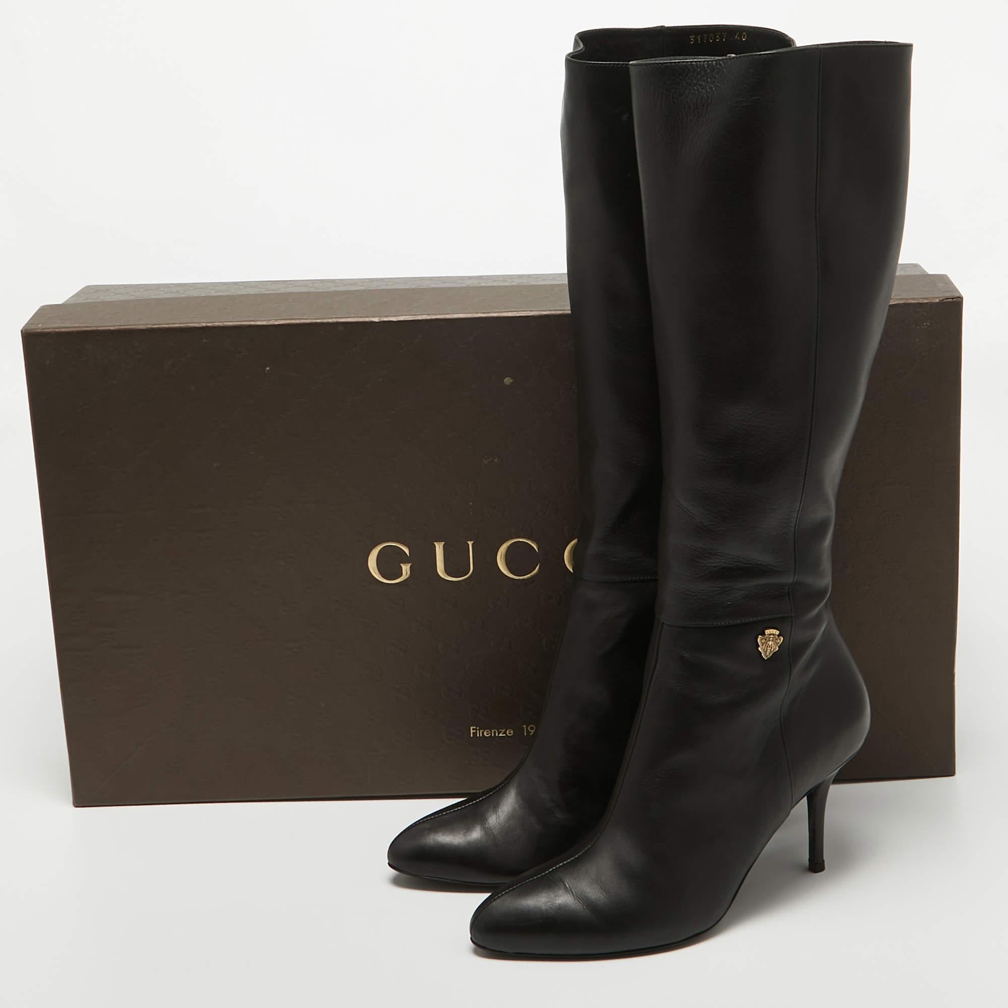 Gucci Black Leather Knee Length Boots Size 40 6