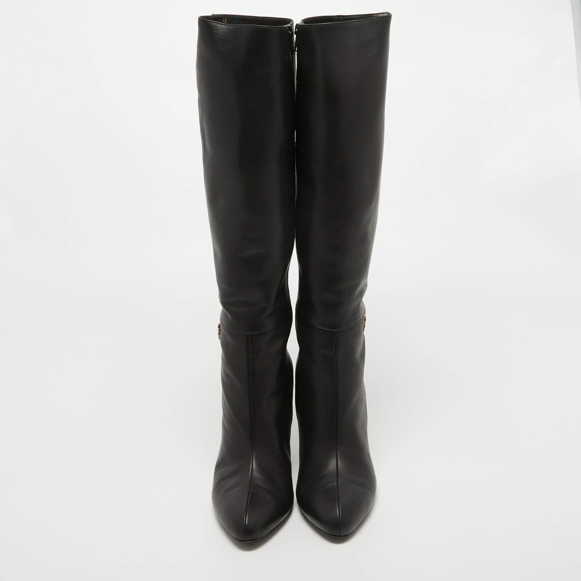 Gucci Black Leather Knee Length Boots Size 40 In Excellent Condition In Dubai, Al Qouz 2