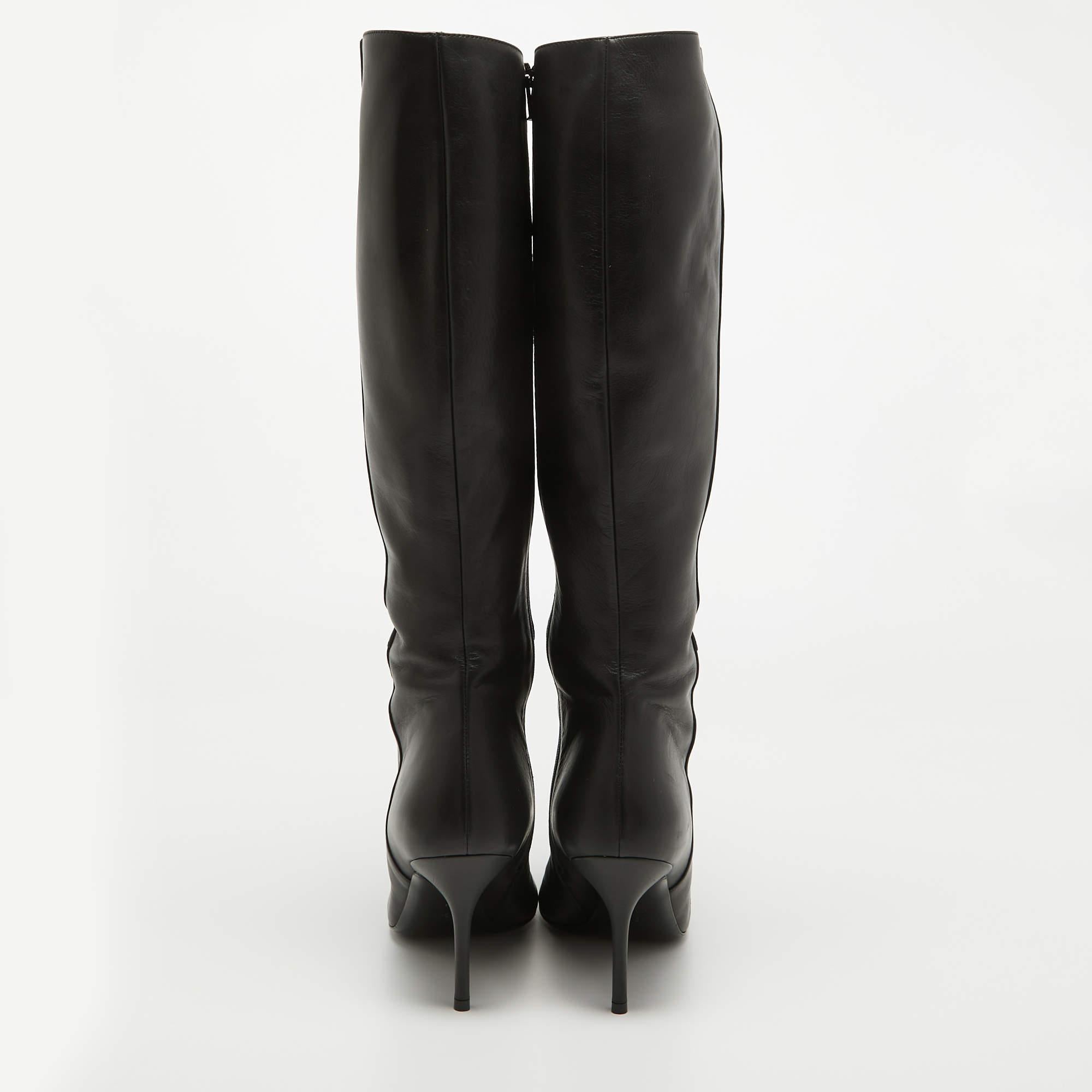Women's Gucci Black Leather Knee Length Boots Size 40