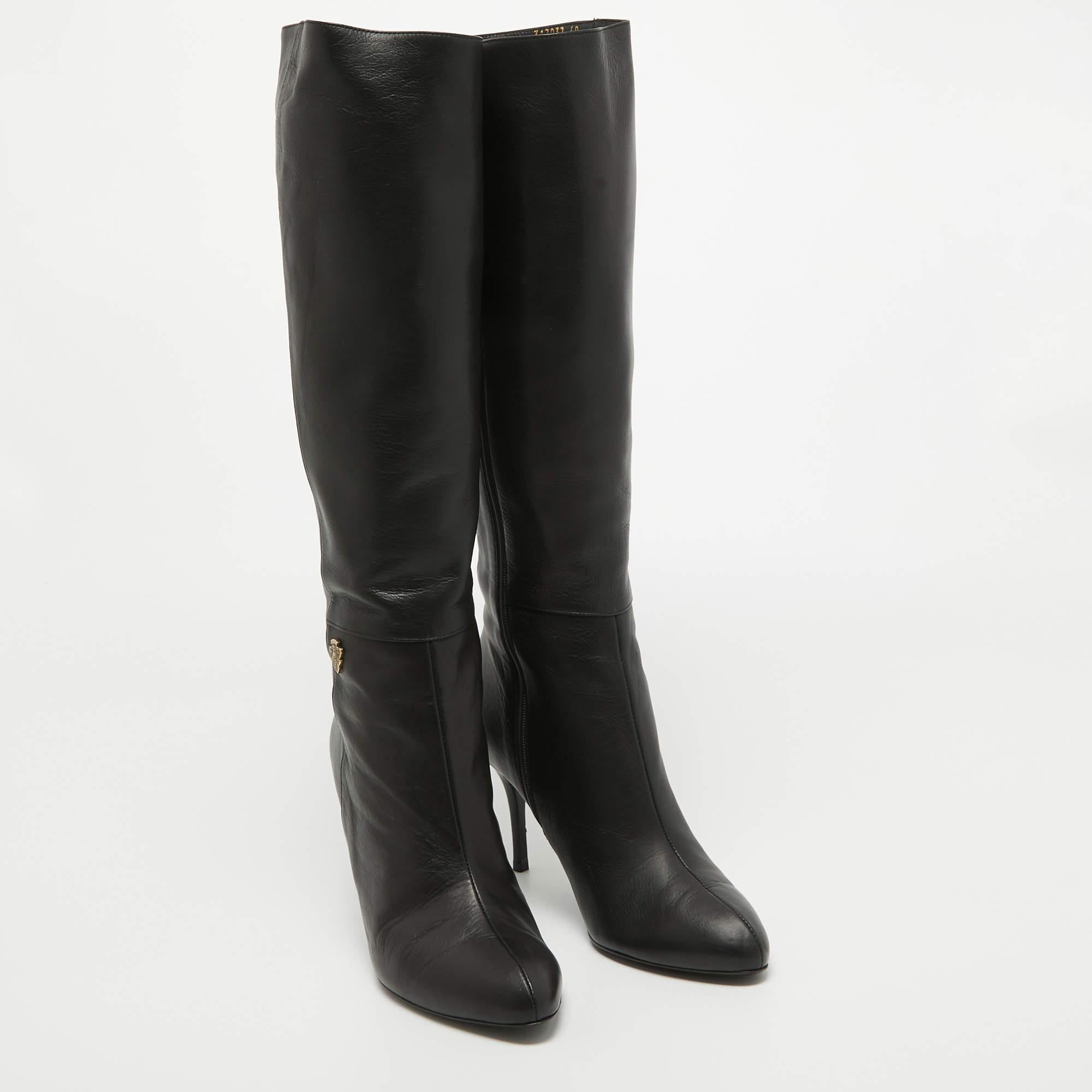 Gucci Black Leather Knee Length Boots Size 40 1