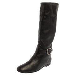 Gucci Black Leather Knee Length Boots Size 40