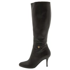 Gucci Black Leather Knee Length Boots Size 40