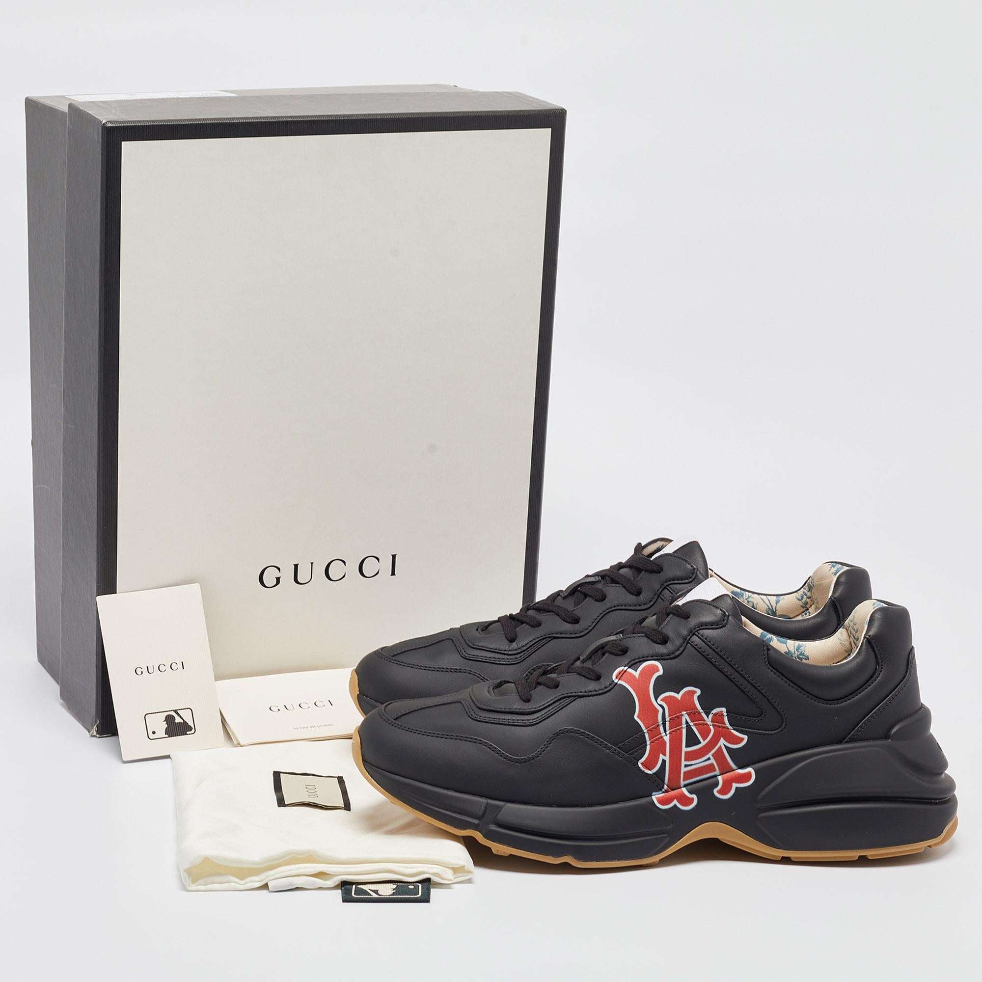 Gucci Black Leather LA Angels Rhyton Sneakers Size 44.5 6