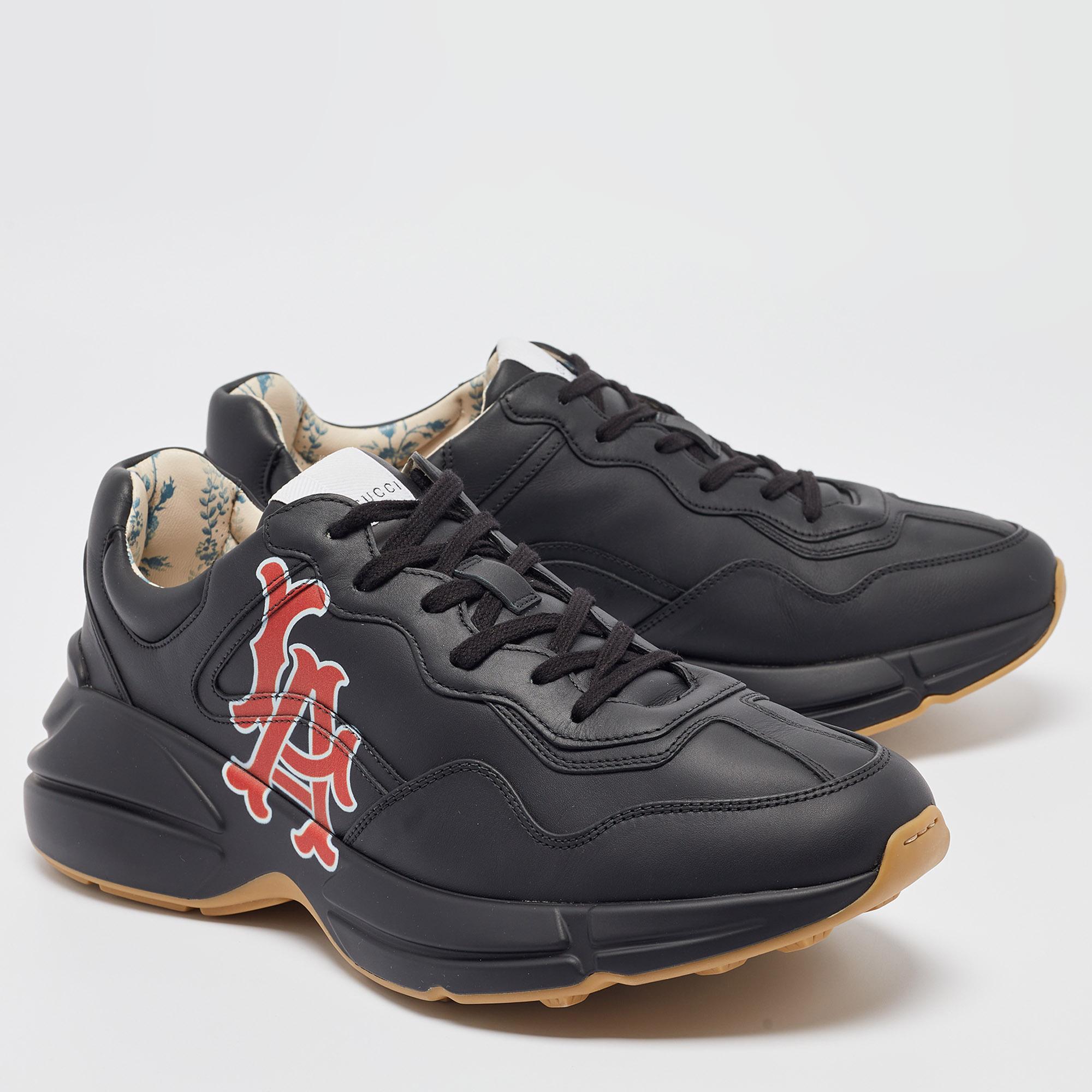 Men's Gucci Black Leather LA Angels Rhyton Sneakers Size 44.5