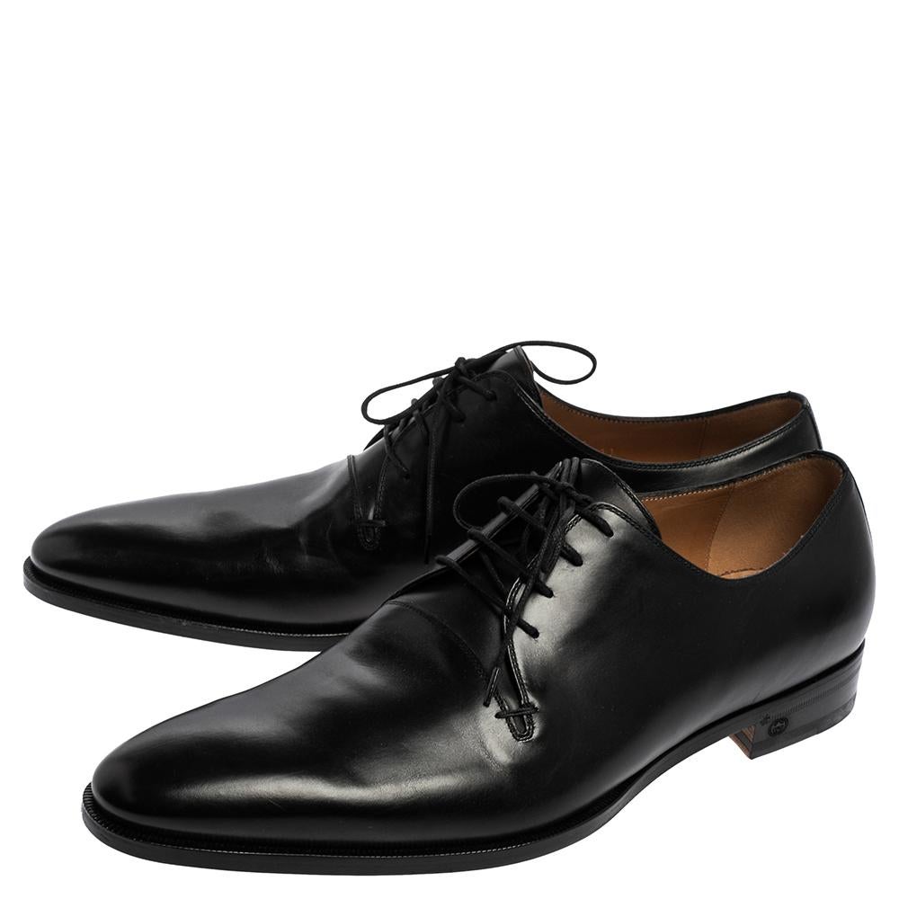Gucci Black Leather Lace Up Derby Size 45 3