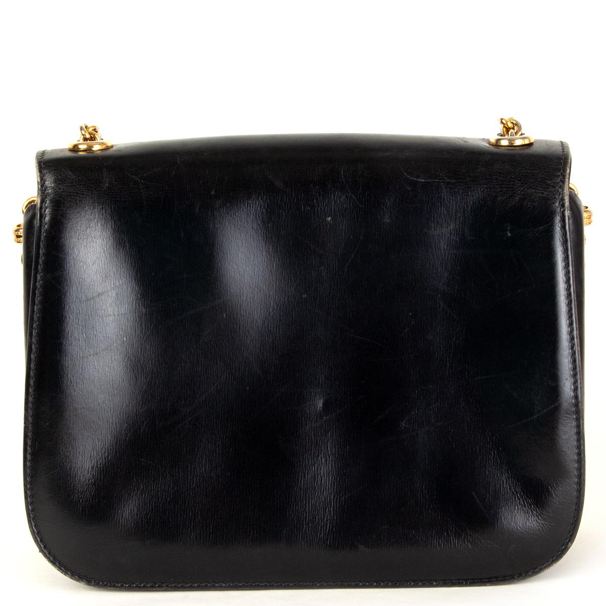 Black GUCCI black leather LAPIS EMBELLISHED VINTAGE Shoulder Bag
