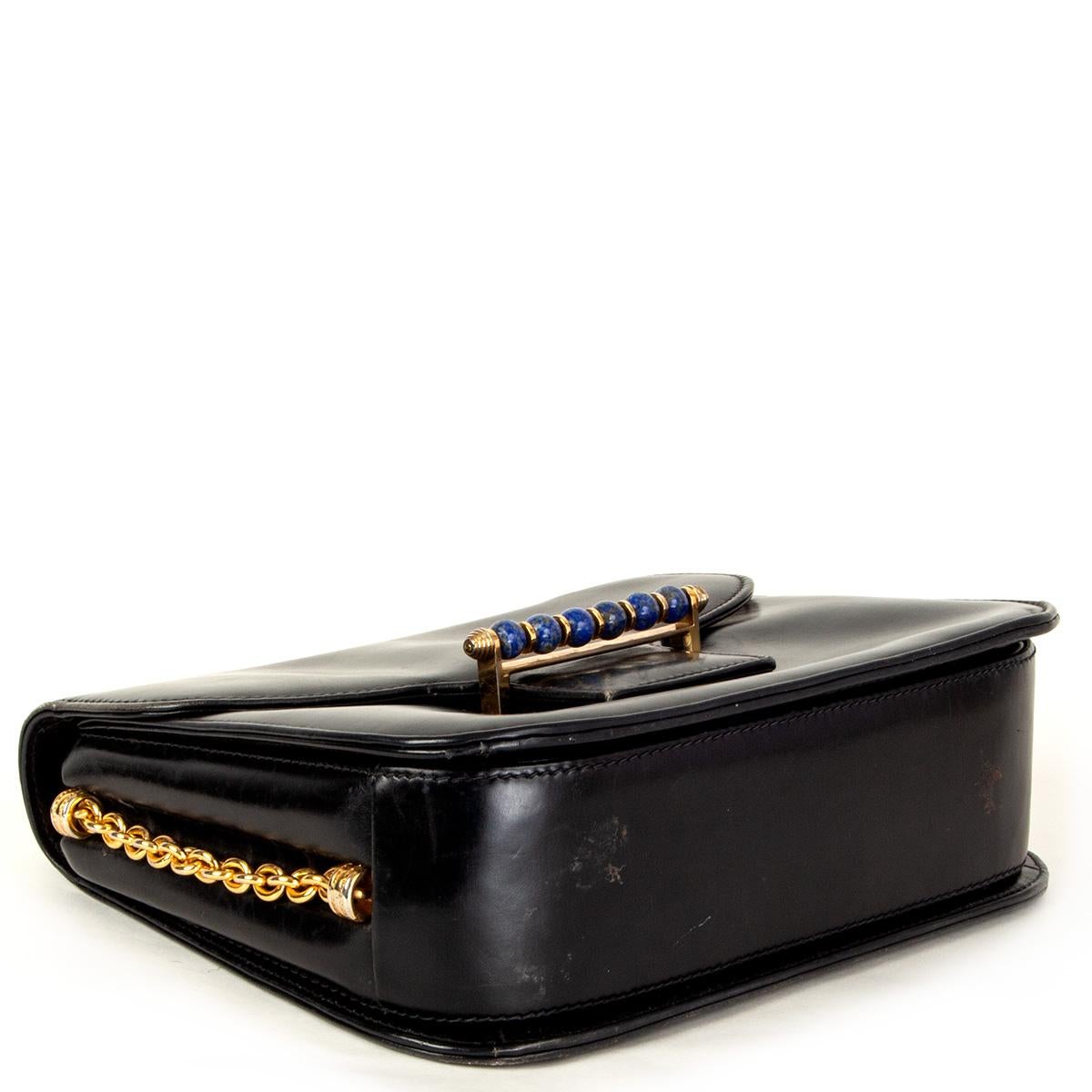 GUCCI black leather LAPIS EMBELLISHED VINTAGE Shoulder Bag In Fair Condition In Zürich, CH