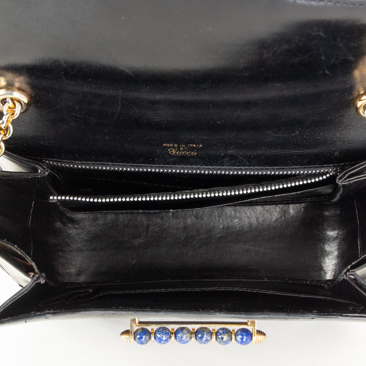 Women's GUCCI black leather LAPIS EMBELLISHED VINTAGE Shoulder Bag
