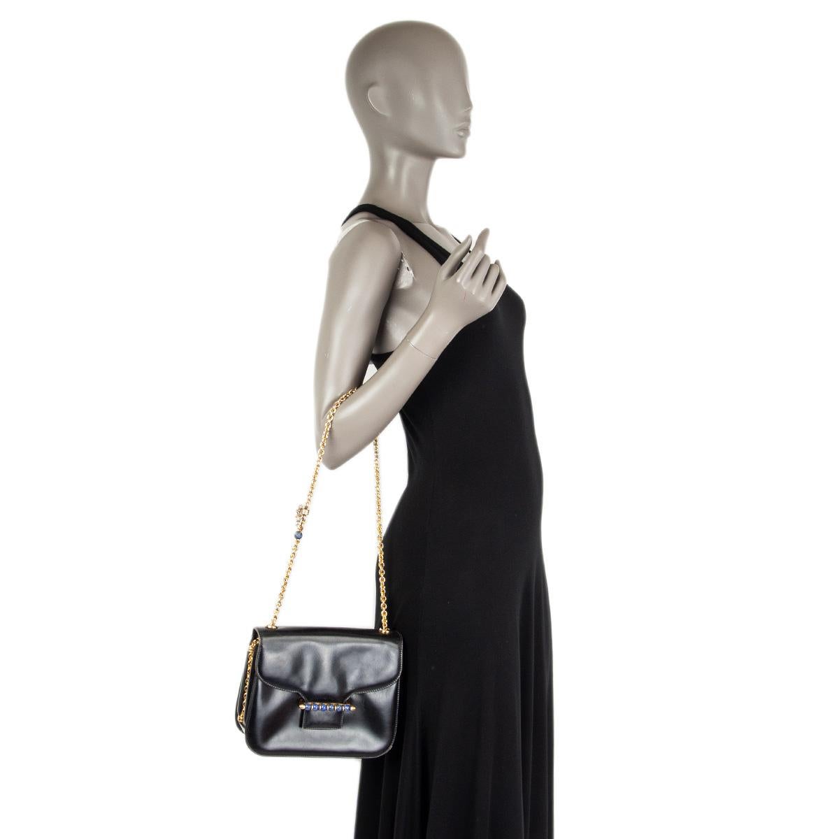 GUCCI schwarzes Leder LAPIS EMBELLISHED VINTAGE Umhängetasche 2