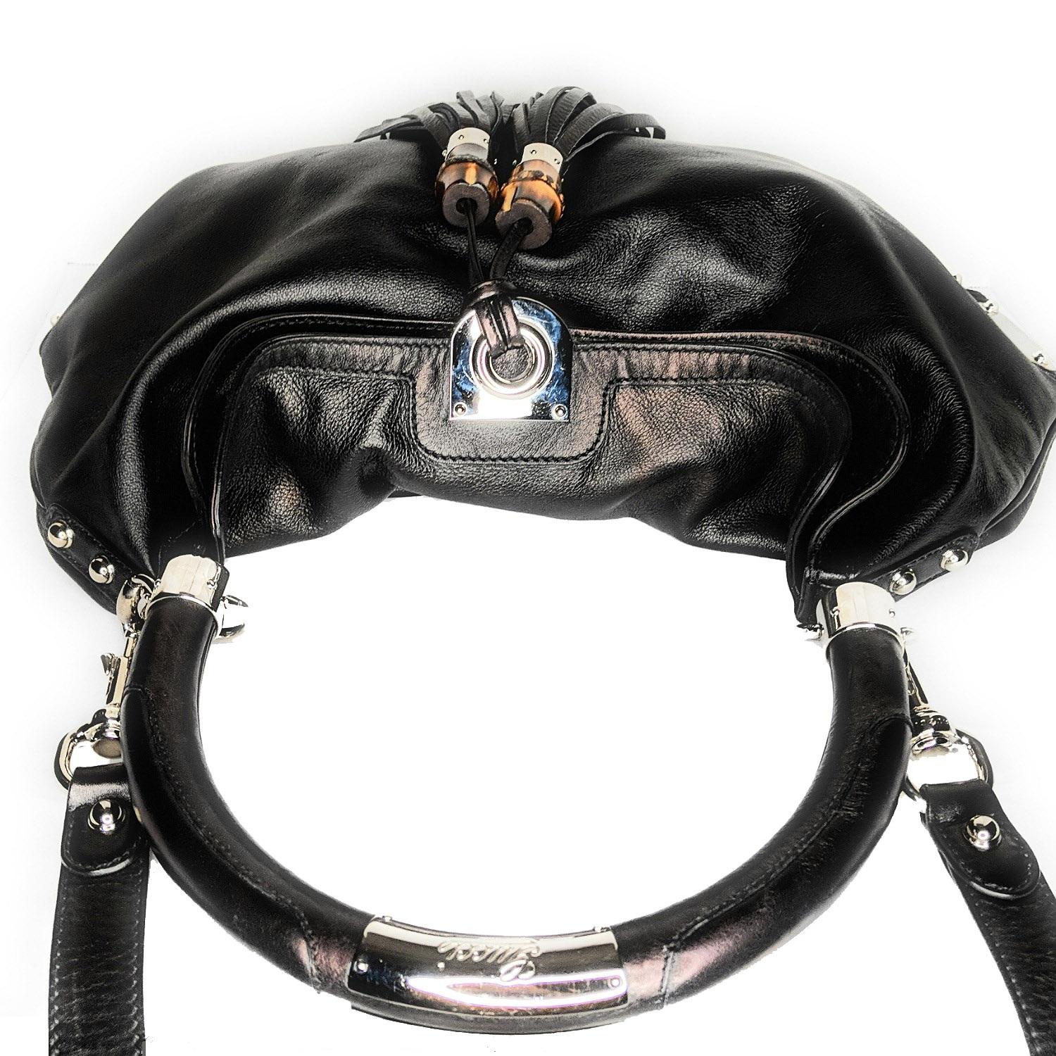 Gucci Black Leather Large Babouska Indy Top Handle Hobo Bag 1